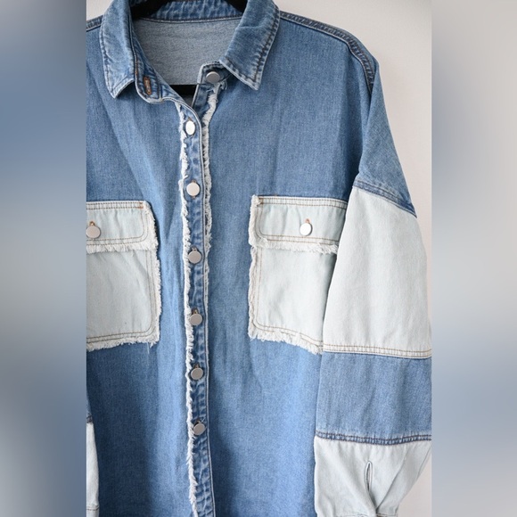 Oversized Patchwork Denim Shacket New Boutique Item - Picture 5 of 12